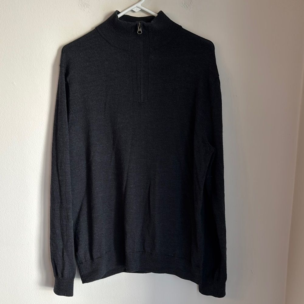 J. Crew Men's 100% merino wool dark gray charcoal Half-Zip pullover Sweater XL
